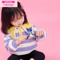 七斓女童星际喵翻领条纹卫衣秋季2022新款儿童洋气秋装女宝宝长袖上衣