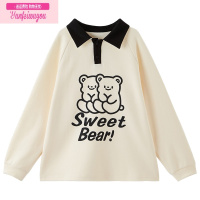 七斓女童POLO领卡通卫衣2022秋装新款儿童套头衫中大童学院风翻领上衣