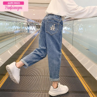 七斓女童春秋牛仔裤2022新款中大童韩版宽松休闲裤子儿童洋气外穿长裤