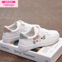 七斓女童小白鞋2022春秋新款软底防滑女孩跑步鞋皮面儿童运动鞋女童鞋运动休闲鞋