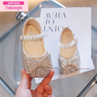 七斓女童鞋秋季公主鞋2022新款时尚水钻儿童蝴蝶结皮鞋软底小女孩单鞋