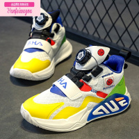 七斓男童鞋秋季新款儿童运动篮球鞋中大童跑步透气旋转纽扣鞋运动休闲鞋