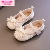 七斓公主鞋女童春秋季新款软底宝宝珍珠单鞋儿童皮鞋粉色小女孩水晶鞋