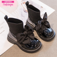 七斓女童小皮鞋2022春秋新款童鞋软底女孩短靴童鞋公主演出大童袜子靴