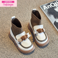 七斓女童靴子2022春秋新女孩短靴软底小皮鞋马丁靴洛丽塔公主黑色袜鞋