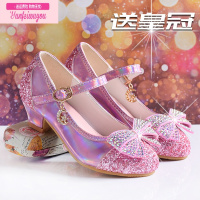 七斓女童单鞋高跟皮鞋爱莎新款亮片粉公主鞋舞蹈演出童鞋小中童水晶鞋