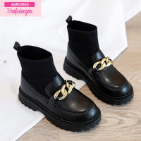 七斓女童小皮鞋春秋2022新款袜子靴马丁靴儿童公主中大童英伦黑色秋季