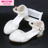 七斓女童水晶公主鞋白色儿童高跟鞋模特走秀钢琴主持配礼服演出单皮鞋