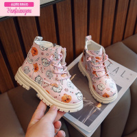 七斓鸿星红星尓克女童春秋款小皮鞋儿童可爱马丁靴女孩子休闲卡通皮靴