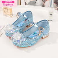 七斓女童高跟鞋子2022小女孩皮鞋软底爱莎公主鞋儿童水晶鞋春秋单鞋
