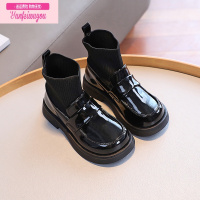 七斓女童鞋公主小皮鞋2022春秋季新款鞋子儿童短靴女孩黑色大童袜子鞋