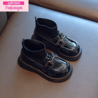 七斓女童小皮鞋2022春秋款儿童软底靴子秋季女孩中大童黑色公主袜子靴