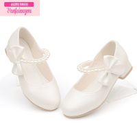 七斓女童白色高跟鞋公主风2022春秋季皮鞋中大童鞋配晚礼服鞋黑色粉色