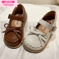 七斓左左家poupoumi女童小皮鞋小童软底2022年新款蝴蝶结宝宝公主单鞋