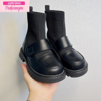 七斓秋季针织口毛线口飞织弹力英伦风棕色儿童鞋女童袜子鞋小皮鞋单鞋