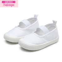 七斓儿童舞蹈帆布鞋小童幼儿园室内鞋男女童套脚演出鞋松紧体操小白鞋儿童帆布鞋