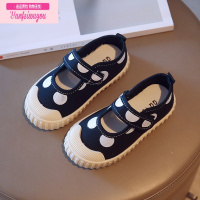 七斓儿童帆布鞋2022春秋新款女童宝宝波点幼儿园室内鞋韩版软底饼干鞋