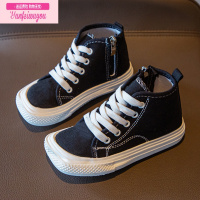 七斓儿童豹纹高帮板鞋2022春秋新款韩版男女童防滑休闲学生拉链帆布鞋儿童帆布鞋