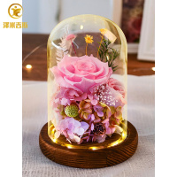 永生花礼盒玻璃罩摆件保鲜玫瑰花束康乃馨母亲生日520情人节