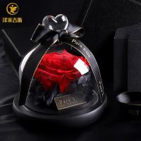 520情人节 永生花礼盒摆件保鲜玫瑰花创意礼品玻璃罩干花
