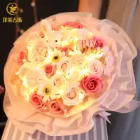 ins许愿兔花束带灯香皂花礼盒玫瑰花情人节创意肥皂花
