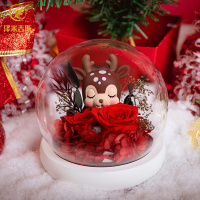 小鹿永生花玻璃罩礼盒摆件情人节创意玫瑰花 永生花成品