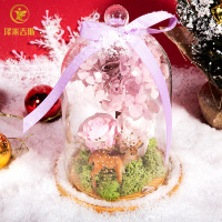 一鹿有你永生花成品玫瑰花玻璃罩摆件圣诞节创意礼品永生花
