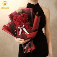 跨境情人节PE玫瑰花小熊花束情人节创意礼品仿真泡沫小熊