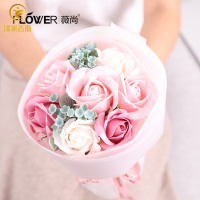跨境款韩系七朵香皂花手捧花 情人节含创意款透明手提袋