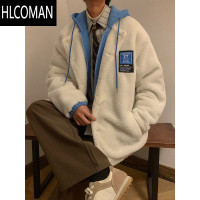 HLCOMAN假羔毛棉服男冬季2023新款加绒加厚p暖羔绒连帽棉衣外套