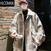 HLCOMAN羔毛棉服男款小香风格子冬季外套高级感羔绒加厚棉衣
