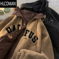 HLCOMAN两面穿连帽棉衣男款冬季美式复古羔绒加厚棉袄潮牌贴标p暖外套