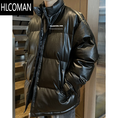 HLCOMAN冬季棉服男女情侣外套美式潮牌pu皮棉衣立领宽松加厚面包服棉袄子