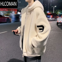 HLCOMAN特大码300斤加绒加厚p暖棉衣羔绒ins连帽外套男士冬季毛绒棉服