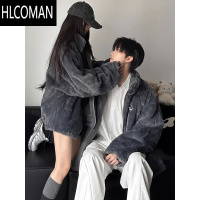 HLCOMANI美式复古仿两面穿外套男 冬季潮牌加绒加厚情侣装棉服棉衣