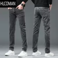 HLCOMAN2023款弹力牛仔裤男士冬季修身直筒加绒加厚男款长裤子款男裤