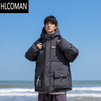 HLCOMANA冬季新款男士棉衣连帽字母印花青少年百搭p暖chic宽松学生外套