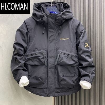 HLCOMAN厚料复古硬壳工装棉服男士2023二棉连帽p暖外套男