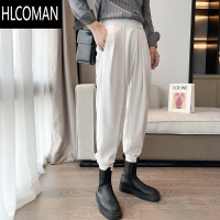 HLCOMAN白色搭配马丁靴的裤子垂感高级感冬季魔术贴西裤男宽松工装束脚裤