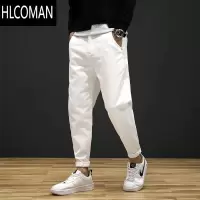 HLCOMAN秋季大码白色牛仔裤男潮牌宽松弹力长裤韩版潮流男裤哈伦休闲裤子
