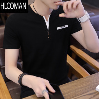 HLCOMAN短袖男t恤2024夏季新款韩版潮牌上衣服男士修身V领半袖小衫