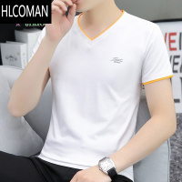 HLCOMAN[厂家批一件代发]夏季精品印花短袖t恤男潮牌V领简约打底衫