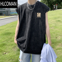 HLCOMAN美式复古背心男夏季薄款无袖t恤男生水洗做旧ins潮流运动坎肩