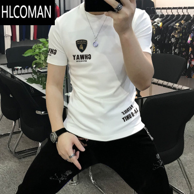 HLCOMAN欧洲站夏季男士短袖t恤青年潮流透气印花半袖潮牌修身上衣服