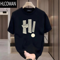 HLCOMAN2024夏季新款字母百搭短袖t恤男印花潮流设计感小众上衣T