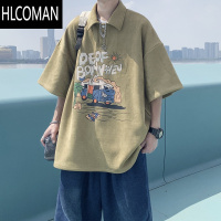 HLCOMAN美式绒t恤男款夏季衬衫polo衫短袖七分男装衣服