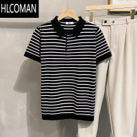 HLCOMAN轻熟风复古条纹polo衫男夏季薄款翻领短袖t恤商务休闲上衣服潮流