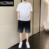 HLCOMAN冰丝套装男士夏季薄款速干短袖t恤短裤休闲运动装青少年篮球衣服