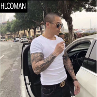 HLCOMAN同款韩版百搭经典纯色肌肉型男弹力紧身修身T恤半袖