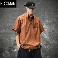 HLCOMAN美式复古短袖衫男夏季翻领工装休闲宽松po衫短袖T恤上衣服